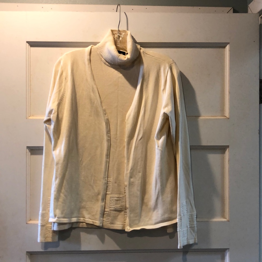 Vintage beaded cream sweater set by Focus 2000. Size large.
